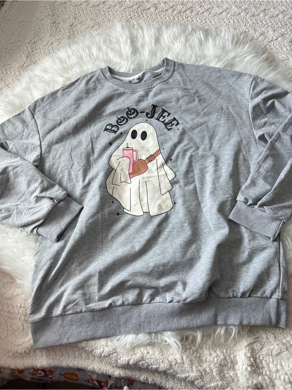 Ghost Graphic Crewneck Sweatshirt - Light Gray